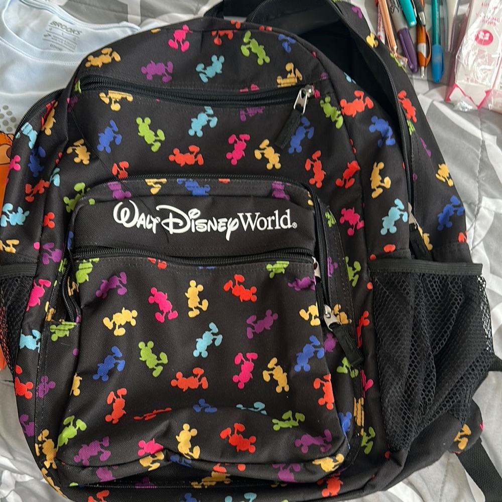 Disney World Black Backpack with Colorful Mickey Mouse Pattern